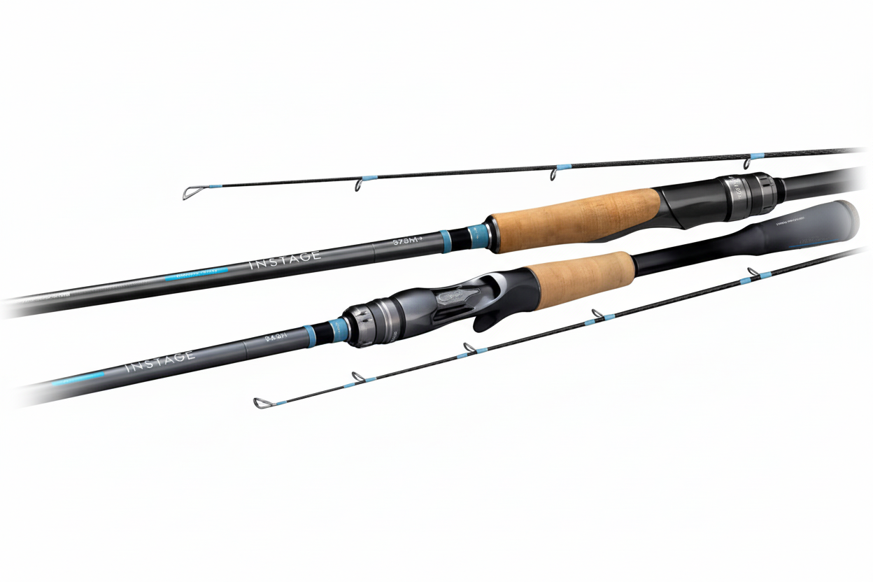 Fishing rods without branding on white background
